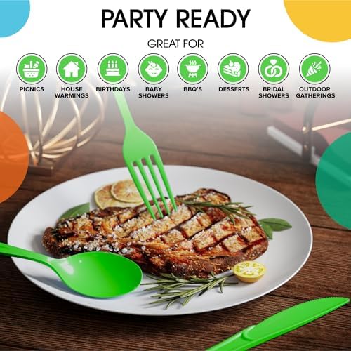 Lime Green Cutlery Combo Set | 50 Forks 50 Spoons And 50 Knives | 7.5 in.