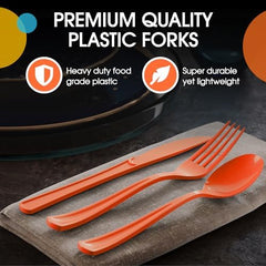 Orange Cutlery Combo Set | 50 Forks 50 Spoons And 50 Knives | 7.5 in.