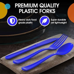 Dark Blue Cutlery Combo Set | 50 Forks 50 Spoons And 50 Knives | 7.5 in.
