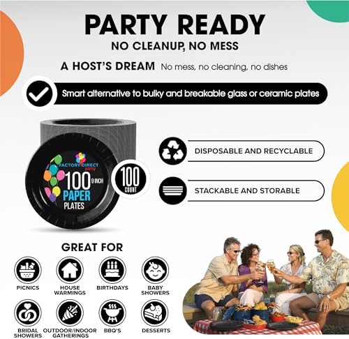 9 in. Black Paper Plates | 100 Count