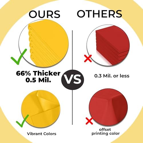 Premium Yellow Plastic Table Covers | 12 Pack | 54 in. x 108 in.