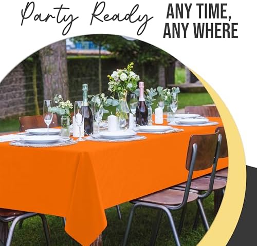 Premium Orange Plastic Table Covers | 12 Pack | 54 in. x 108 in.
