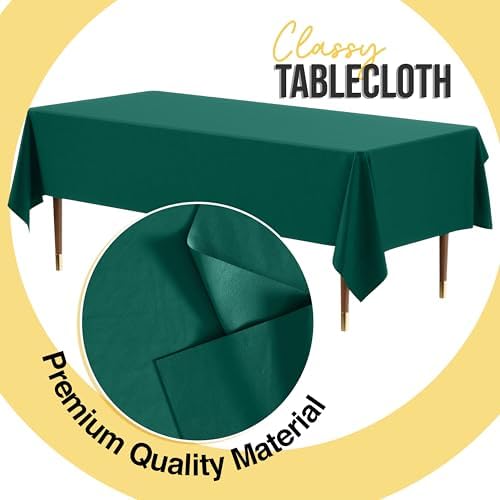 Premium Dark Green Plastic Table Covers | 12 Pack | 54 in. x 108 in.