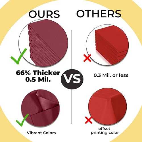Premium Burgundy Plastic Table Covers | 12 Count | 54 in. x 108 in.