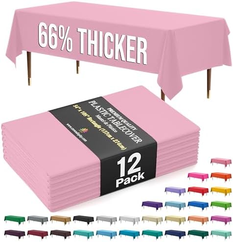 Premium Pink Plastic Table Covers | 12 Pack | 54 in. x 108 in.