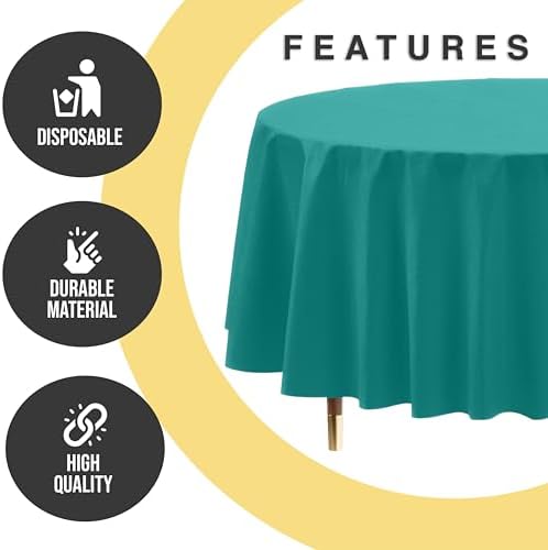 Premium Round Teal Plastic Table Covers | 12 Pack | 84 in.