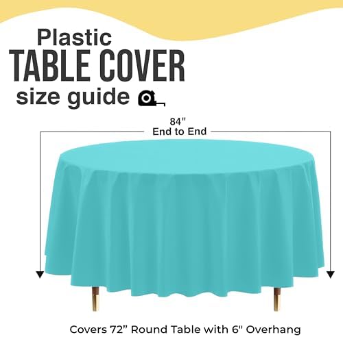 Premium Round Aqua Blue Plastic Table Covers | 12 Pack | 84 in.