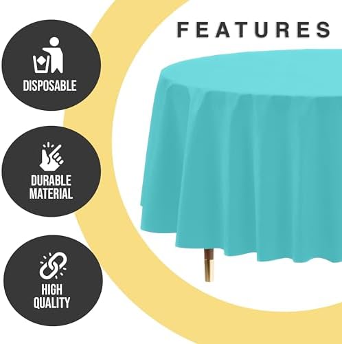 Premium Round Aqua Blue Plastic Table Covers | 12 Pack | 84 in.