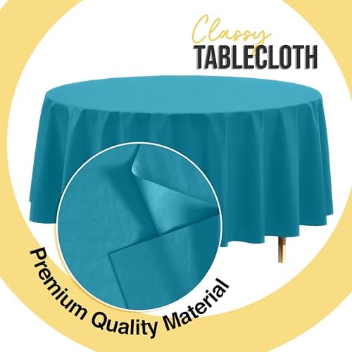 Premium Round Turquoise Plastic Table Covers | 12 Pack | 84 in.