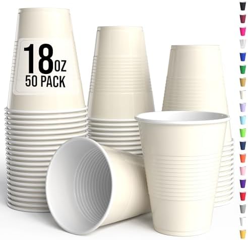 18 Oz. Ivory Plastic Cups | 50 Ct.