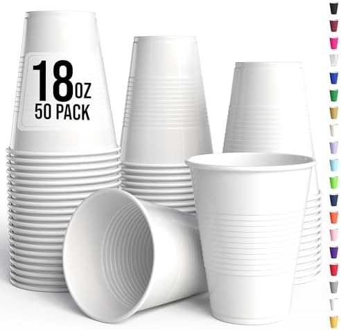 18 Oz. White Plastic Cups | 50 Ct.