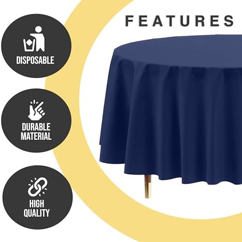 Premium Round Navy Blue Plastic Table Covers | 12 Pack | 84 in.