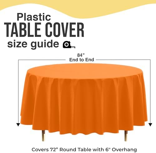 Premium Round Orange Plastic Table Covers | 12 Pack | 84 in.