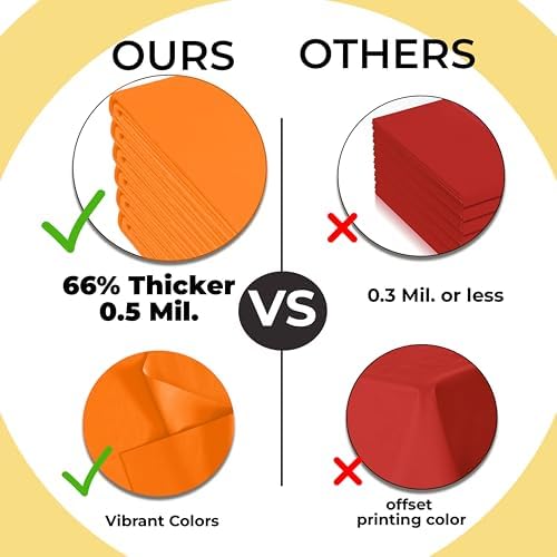 Premium Round Orange Plastic Table Covers | 12 Pack | 84 in.