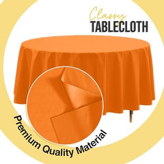 Premium Round Orange Plastic Table Covers | 12 Pack | 84 in.