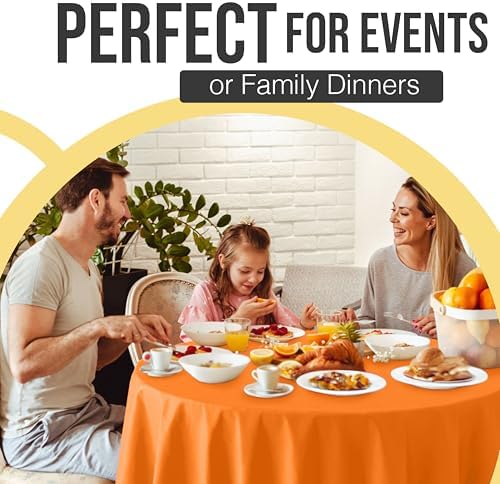 Premium Round Orange Plastic Table Covers | 12 Pack | 84 in.