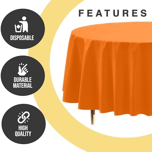 Premium Round Orange Plastic Table Covers | 12 Pack | 84 in.