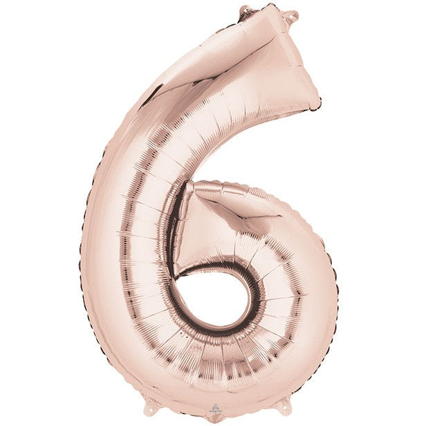 Rose Gold Number 6 Super Shape Foil Balloon - 34"