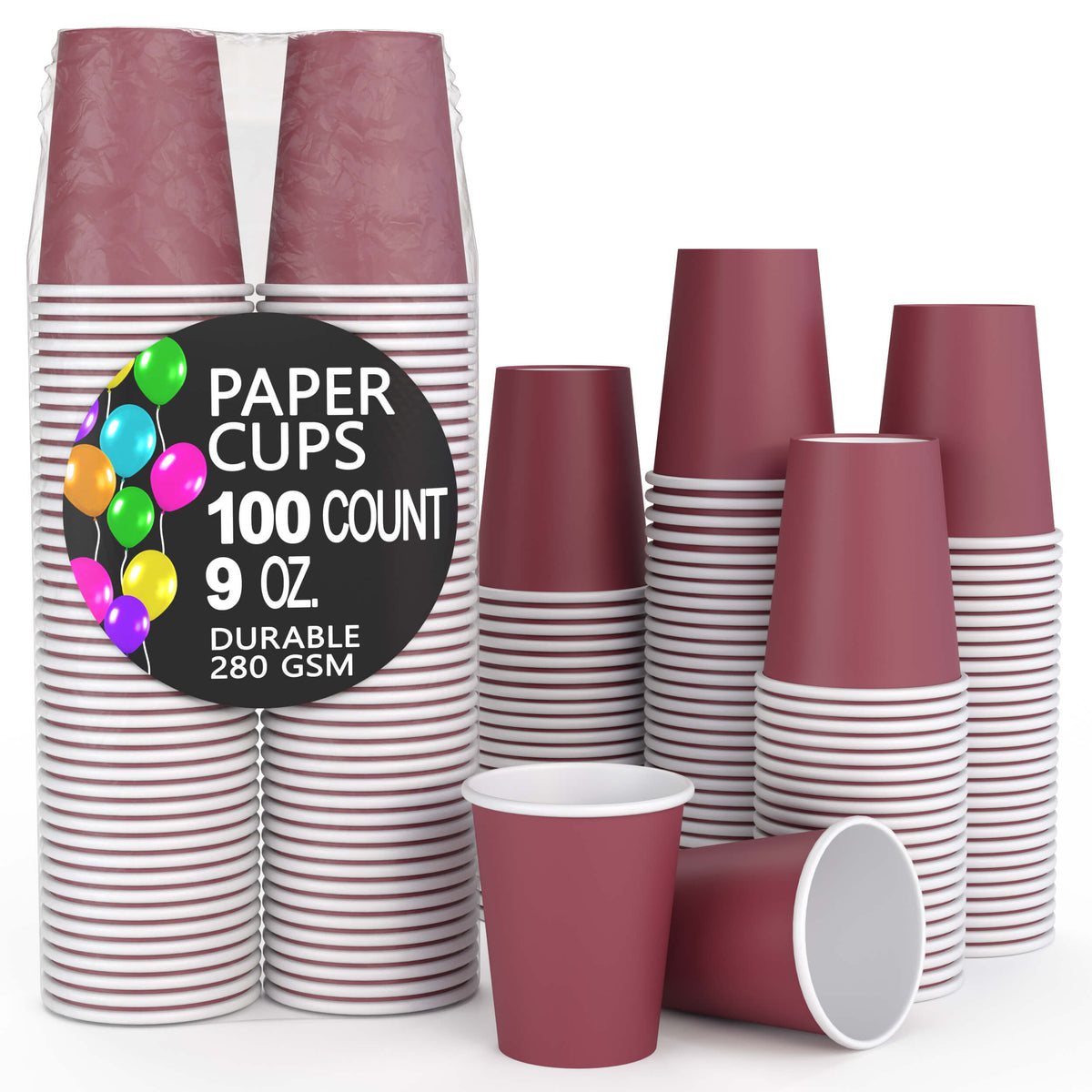 9 Oz. Burgundy Paper Cups | 100 Count