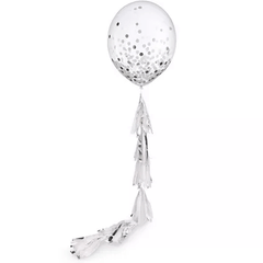 24 In. Balloon Kit Silver Confetti & Tassel Balloon | 1 Count