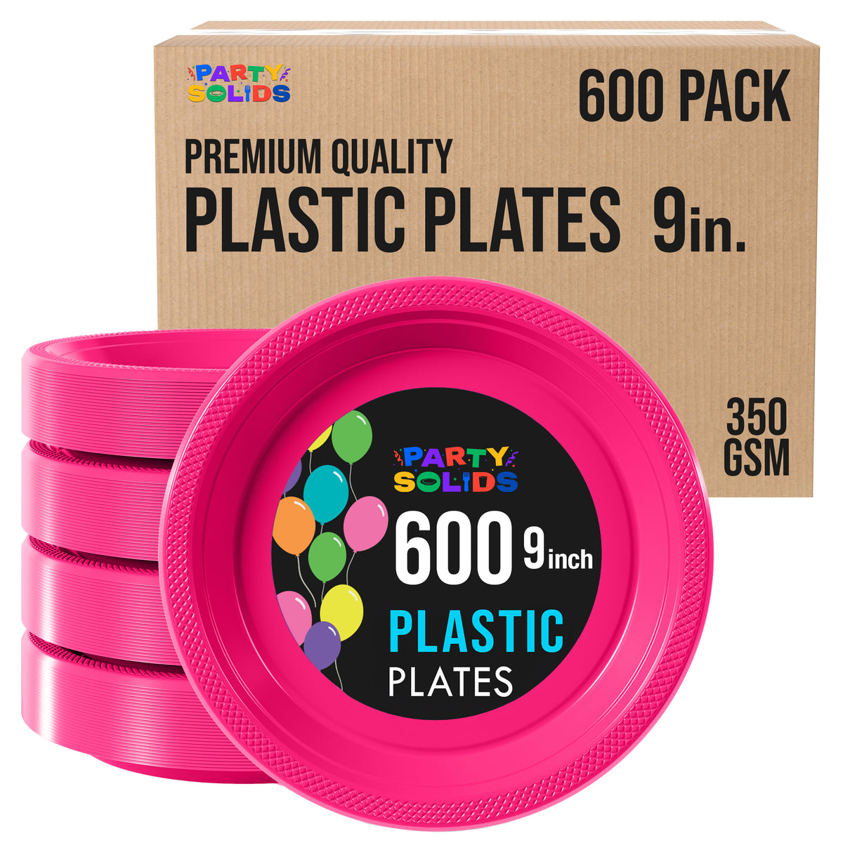 9 in. Cerise Plastic Plates | Case of 600