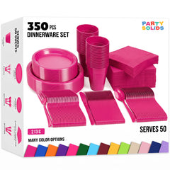 350 Pcs Cerise Plastic Disposable Tableware Set