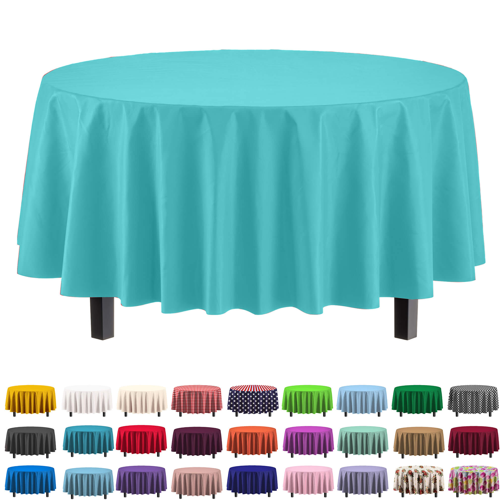 Premium Round Aqua Blue Table Covers | 6 Pack