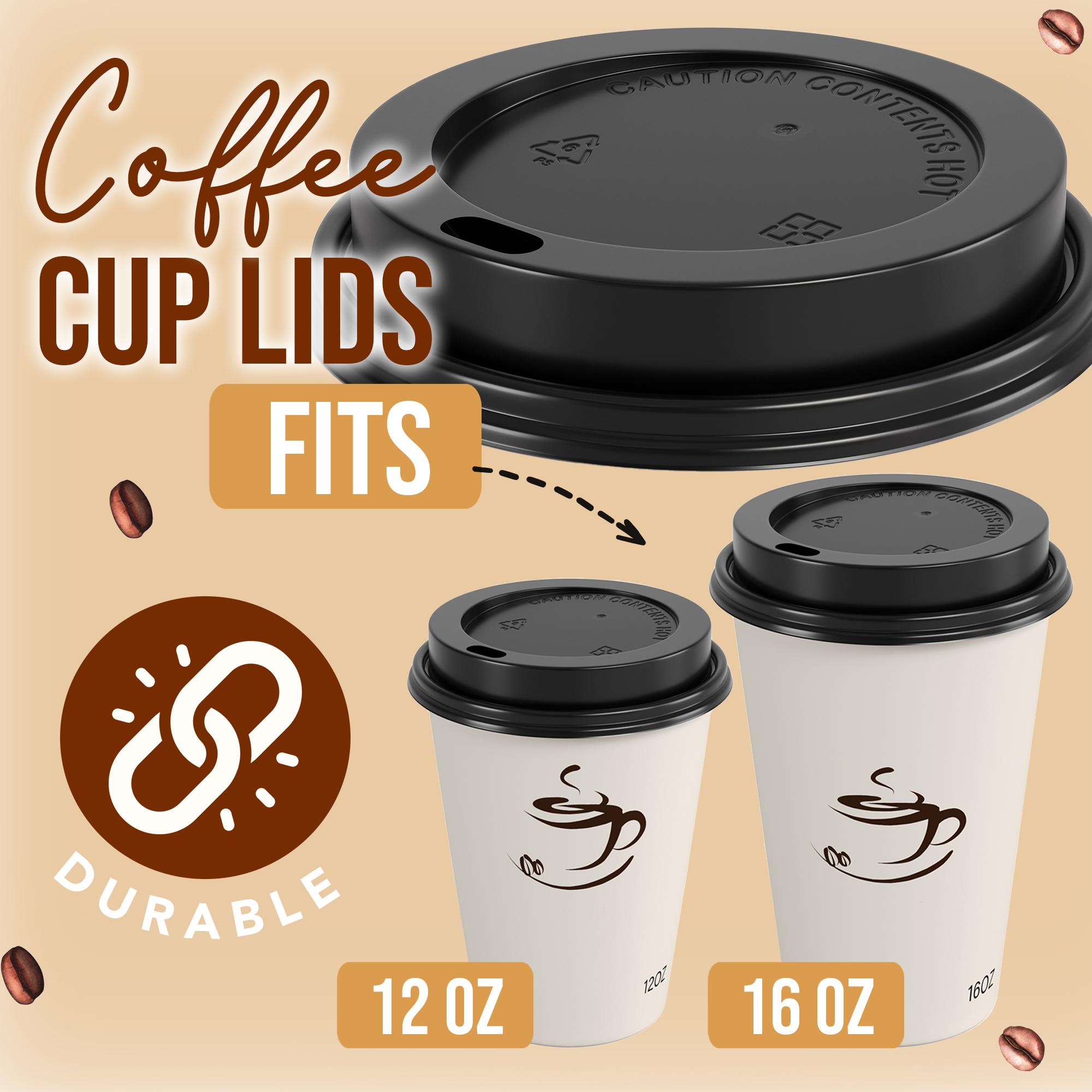 Coffee Cup Black Lids | 50 Pack | Fits 12 & 16 Oz Cups