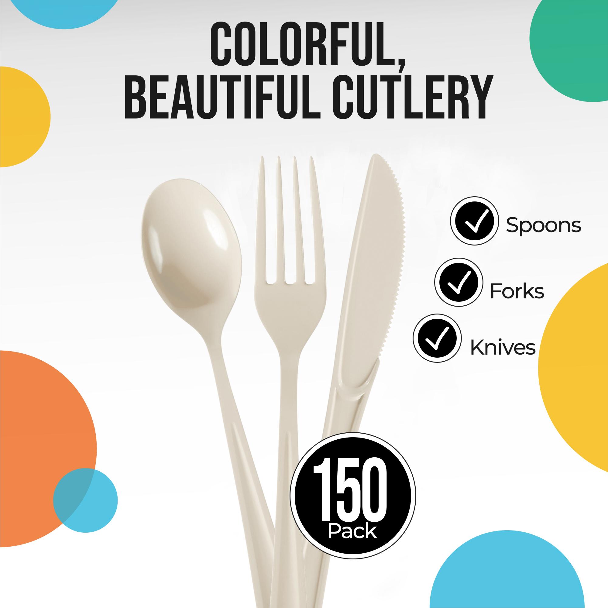 Ivory Cutlery Combo Set | 50 Forks 50 Spoons And 50 Knives