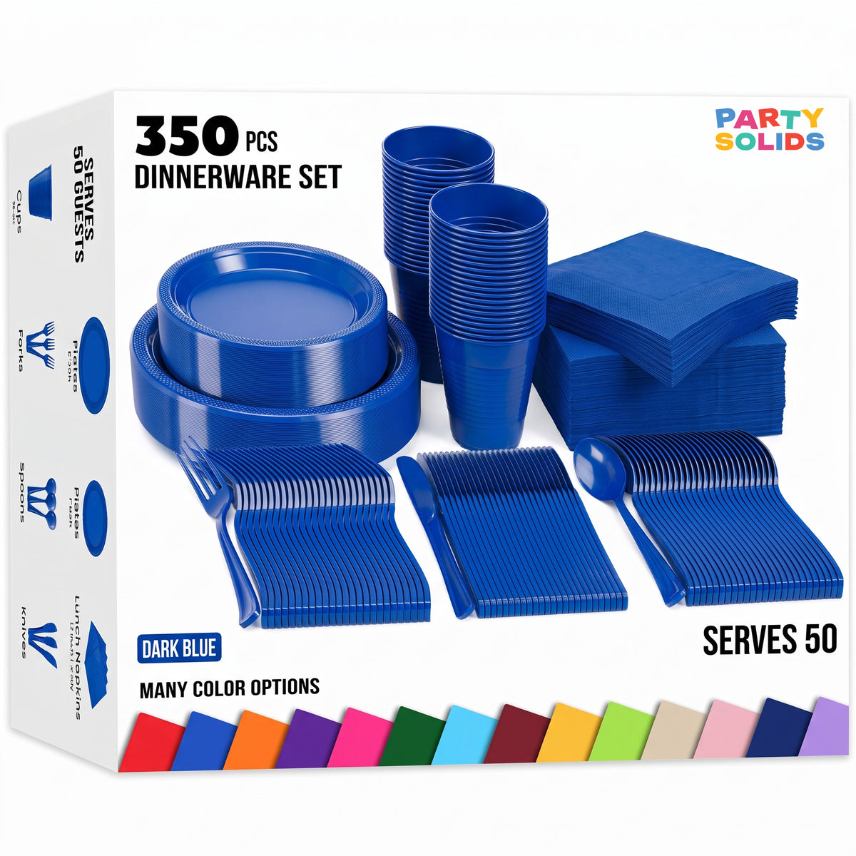 350 Pcs Dark Blue Plastic Disposable Tableware Set