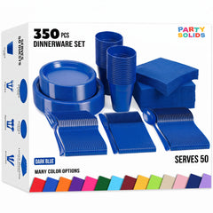350 Pcs Dark Blue Plastic Disposable Tableware Set