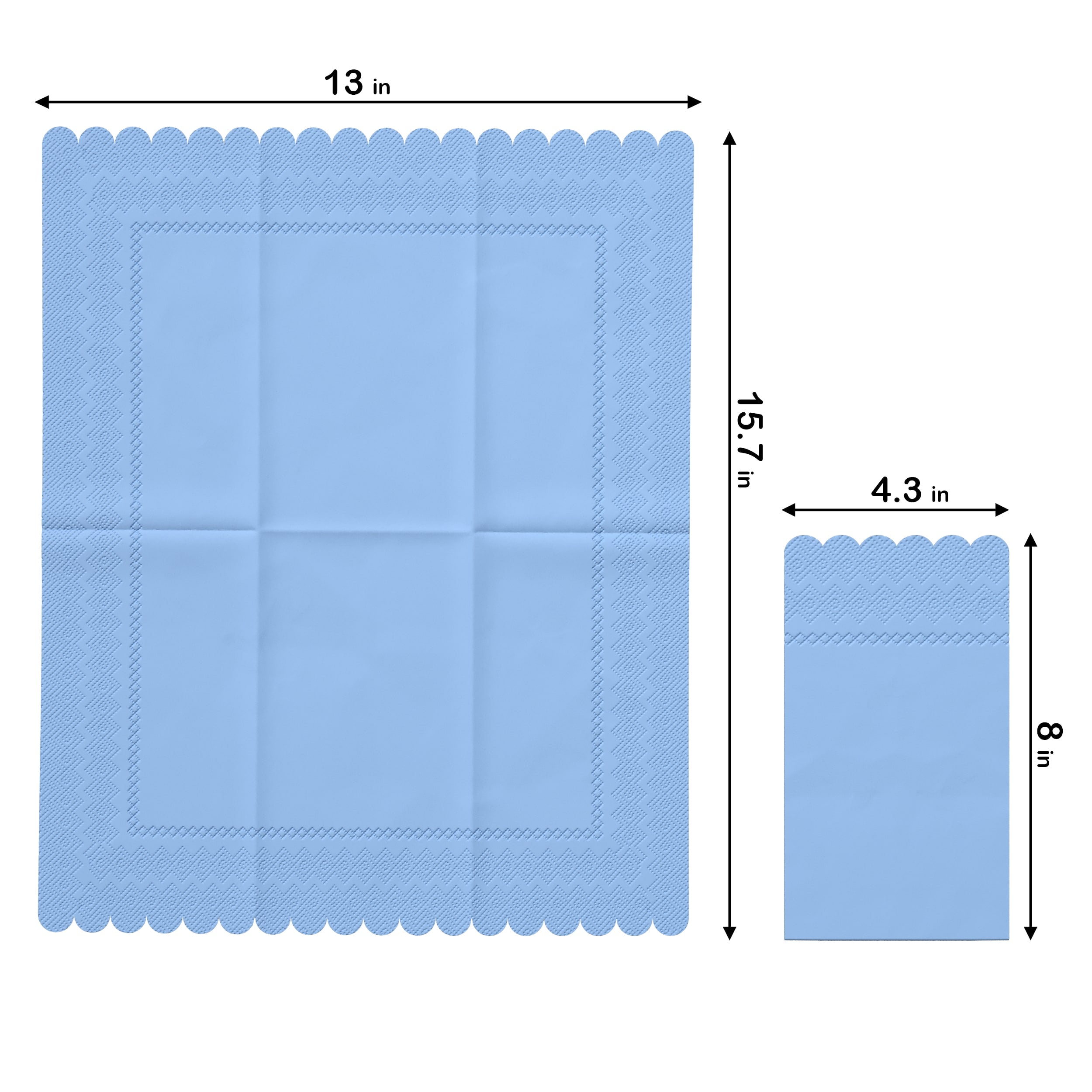 3 Ply Sky Blue Scalloped Napkins - 20 Ct.