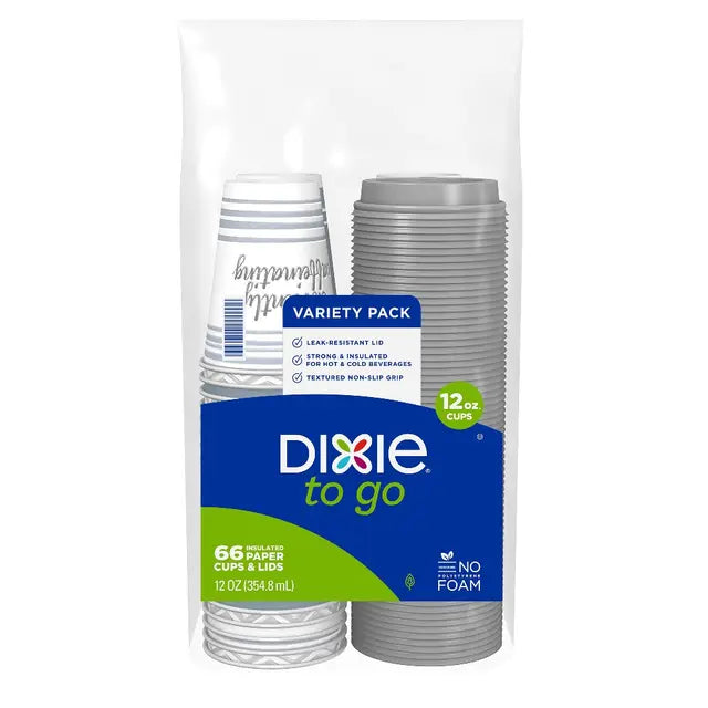 Dixie To Go 12 Oz. Cups With Lids 1 Bag Of 66 Count