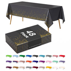 Printed Plastic Table Cover Black/Gold | Case of 48 | 54 in. x 108 in.
