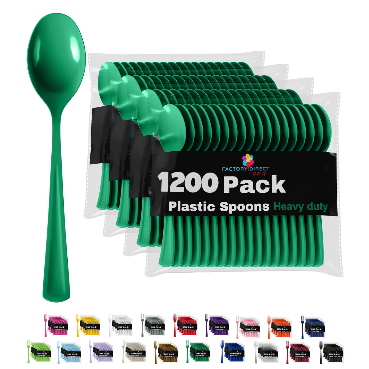 Heavy Duty Emerald Green Plastic Spoons | Case of 1200