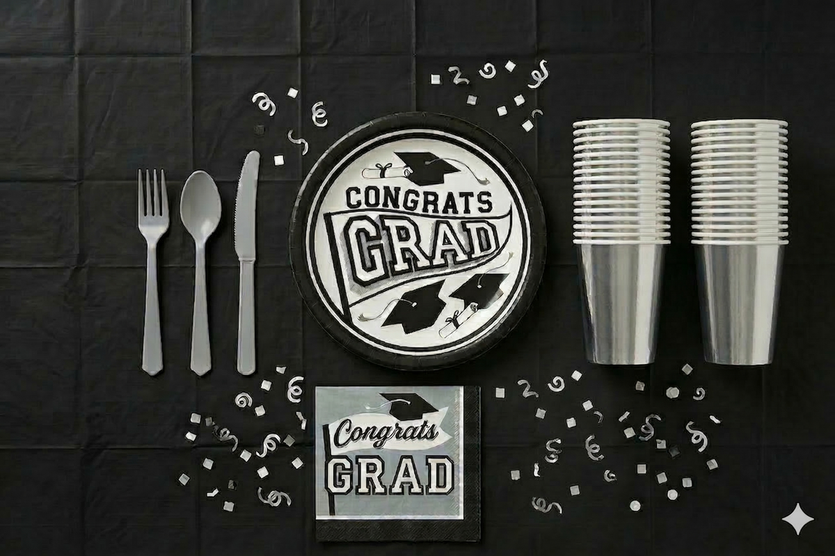 Classic Silver "Congrats Grad" Party Kit | For 20 Guests