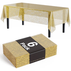 Gold Floral Plastic Table Covers | 6 Pack