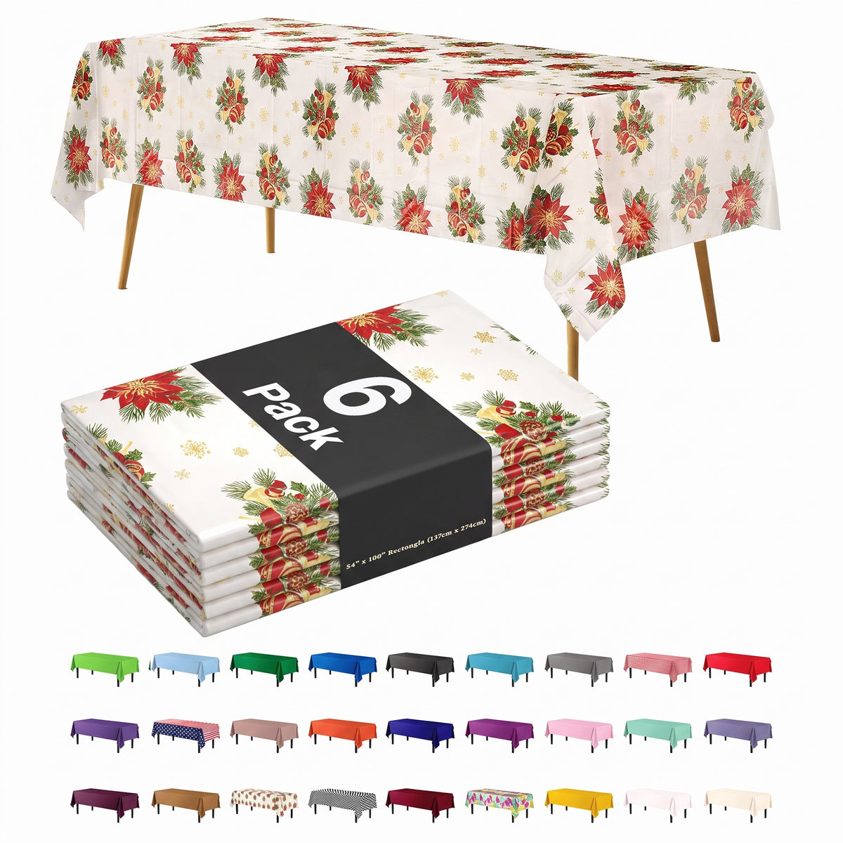 Holiday Printed Plastic Table Covers | 6 Pack | 54 in. x 108 in.