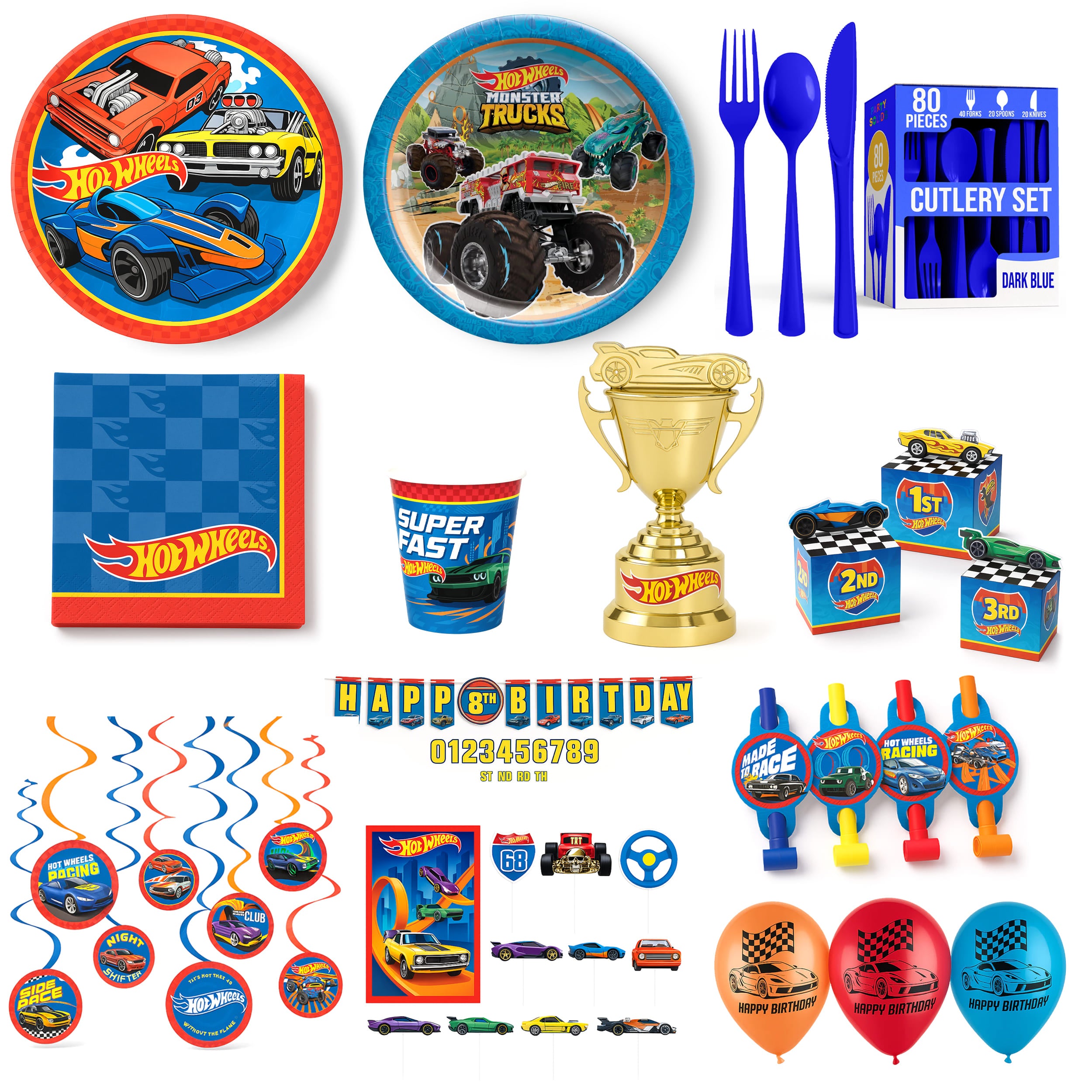 165 Pcs Hot Wheels Deluxe Birthday Party Kit | For 8 Guests