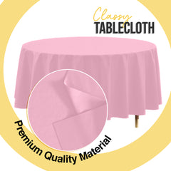 Premium Round Pink Plastic Table Cover | 84 in. | Case of 96