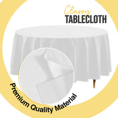 Premium Round White Plastic Table Cover | 84 in. | Case of 96