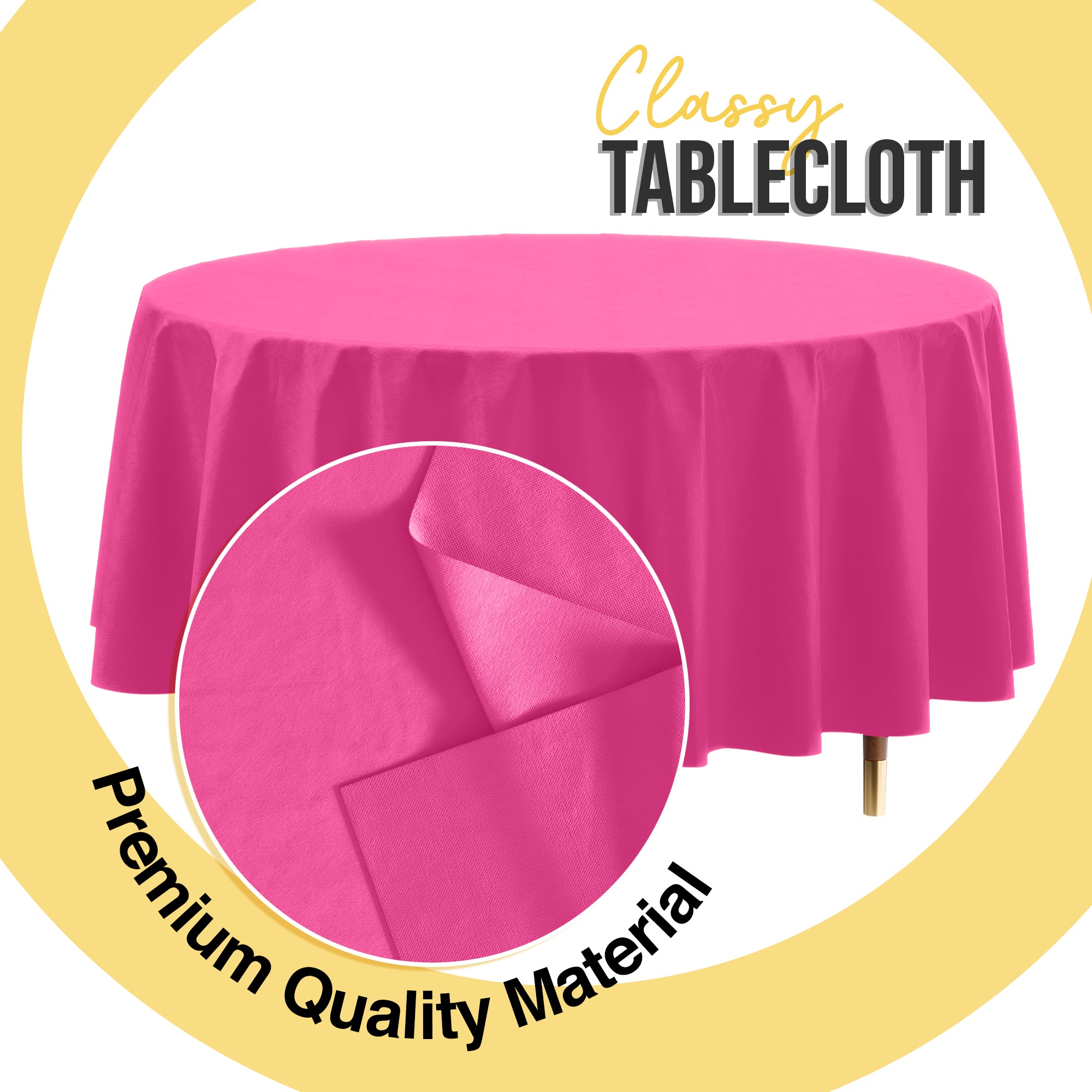 Premium Round Cerise Plastic Table Covers | 6 Pack | 84 in.