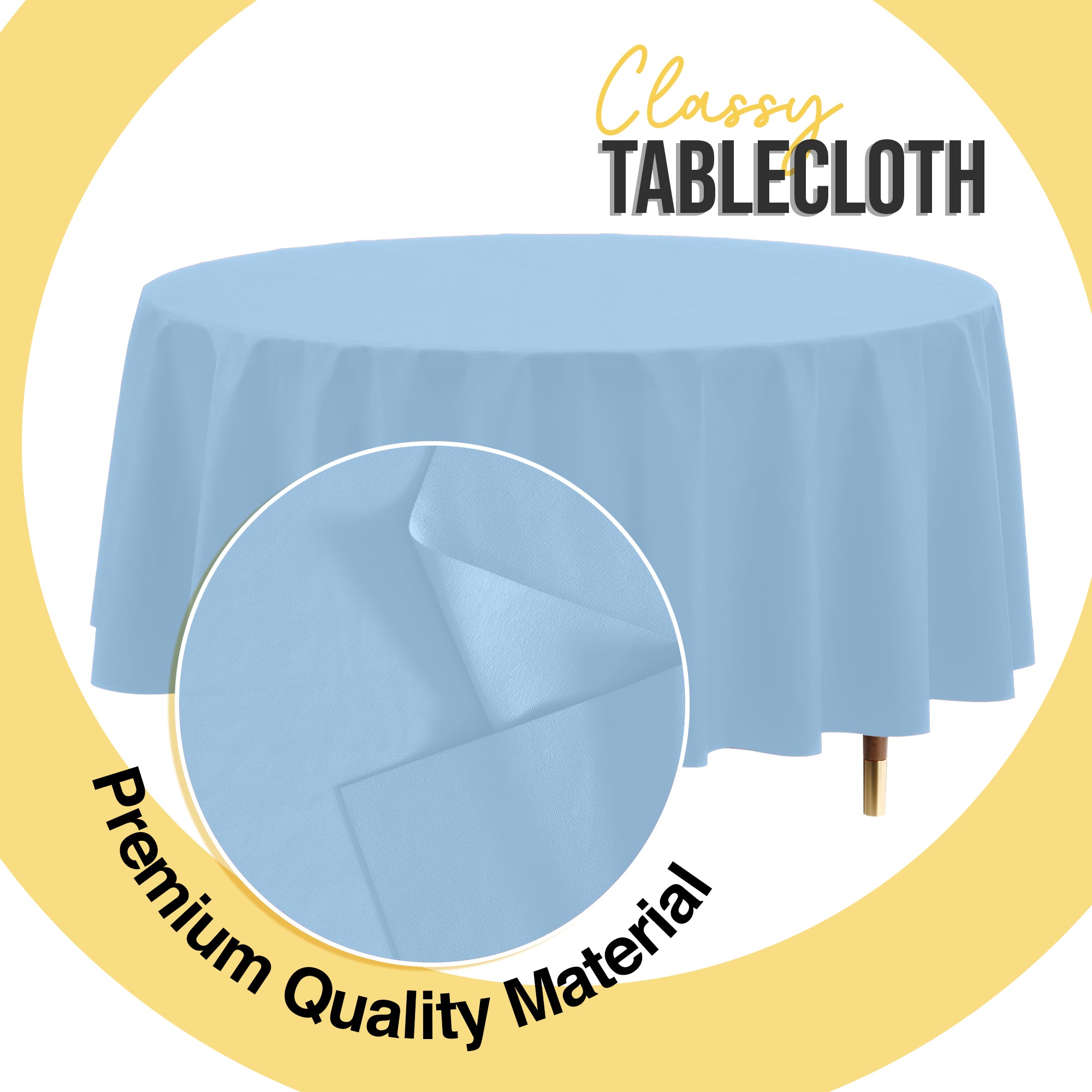 Premium Round Light Blue Plastic Table Covers | 12 Pack | 84 in.