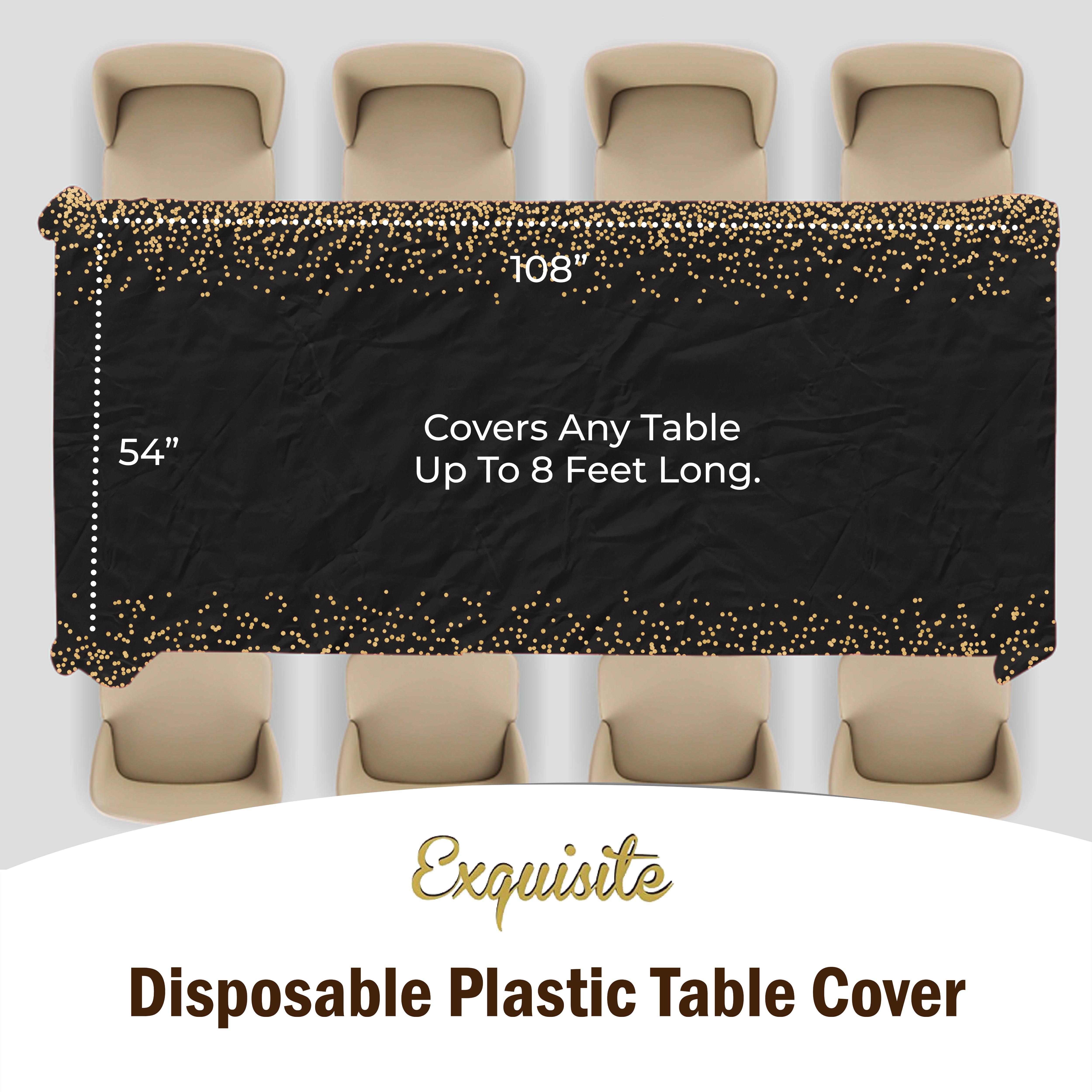 Black & Gold Celebrate Printed Plastic Table Covers | 12 Count