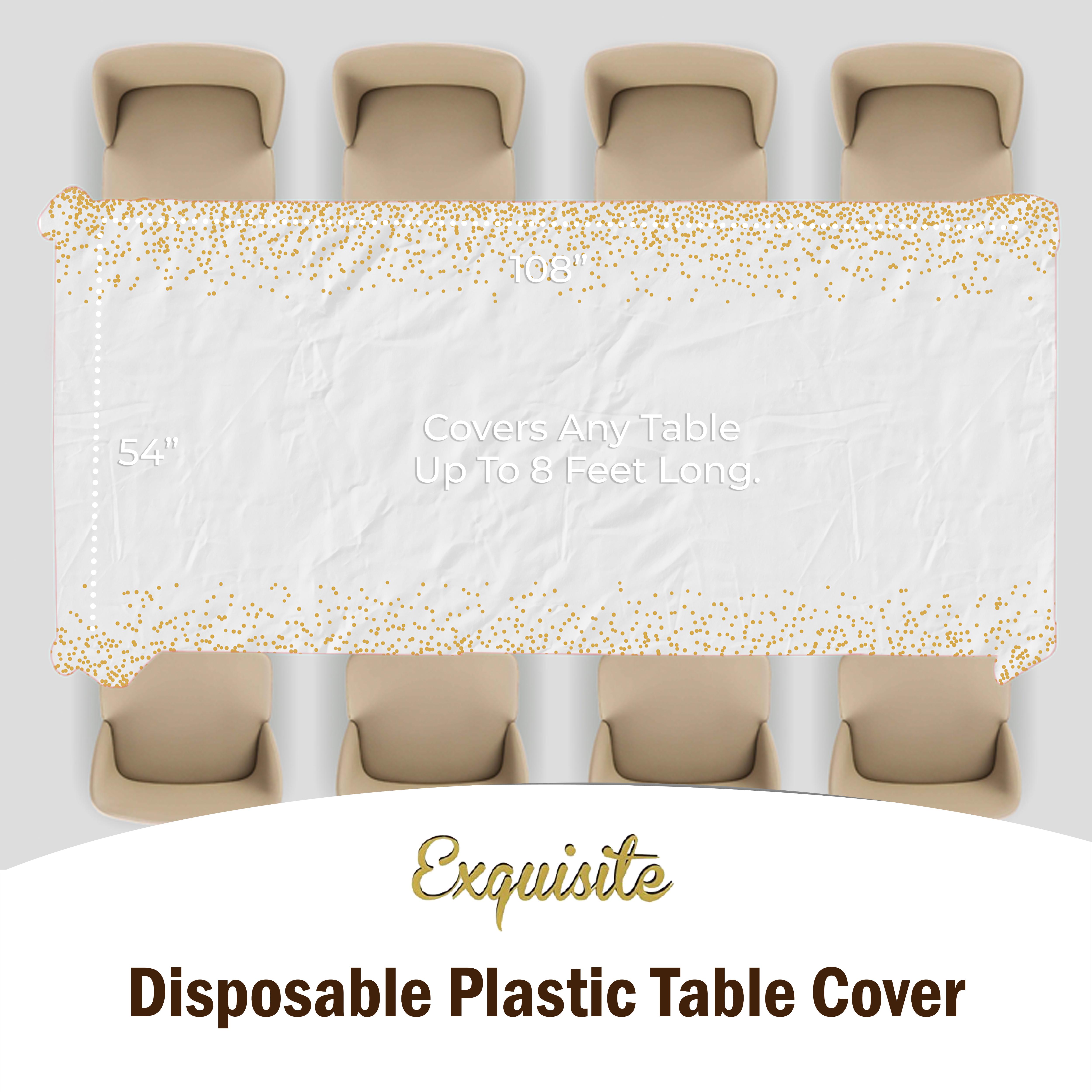 White & Gold Celebrate Printed Plastic Table Covers | 6 Count