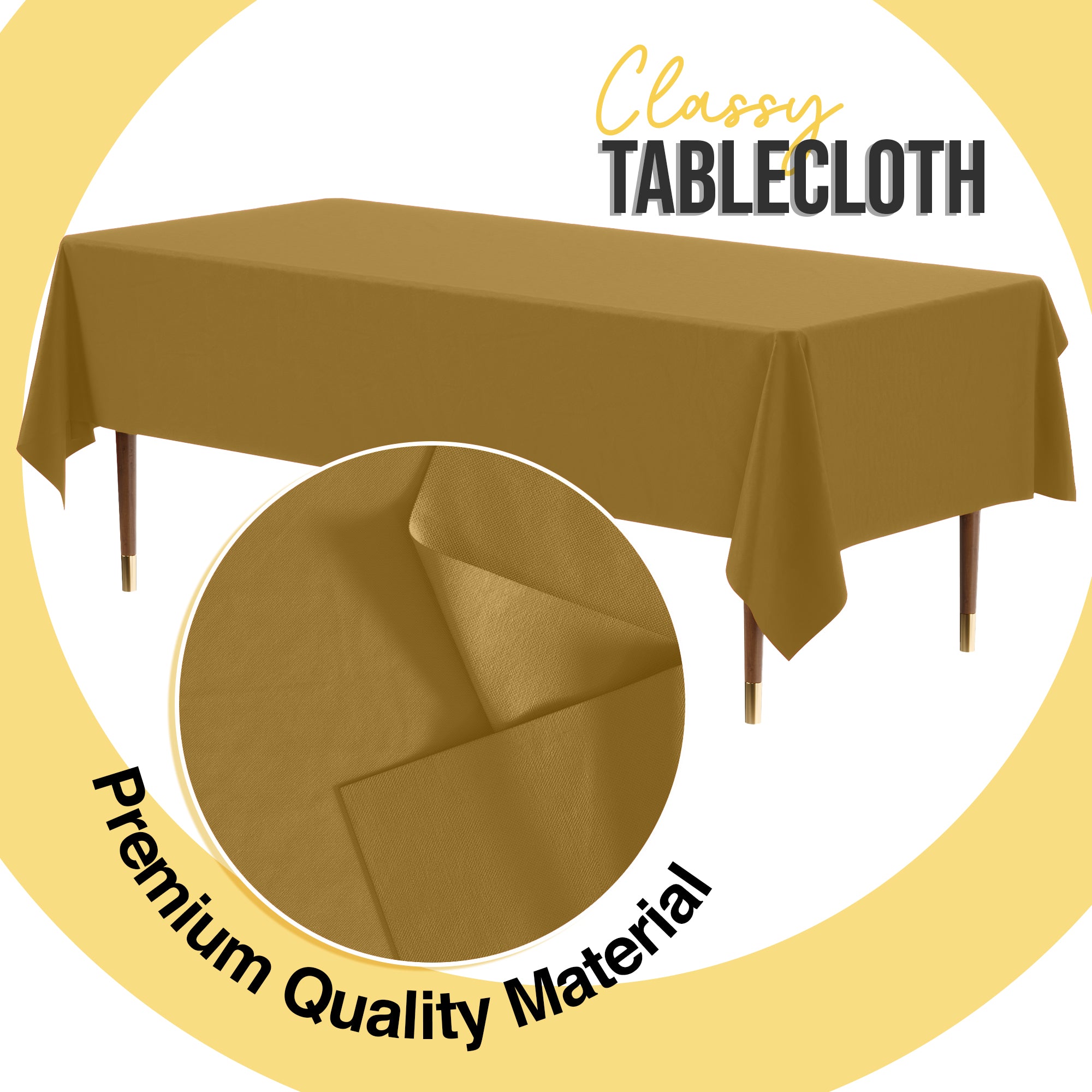Premium Gold Plastic Table Covers | 6 Pack | 54 in. x 108 in.