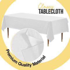 Premium White Plastic Table Covers | 6 Pack | 54 in. x 108 in.