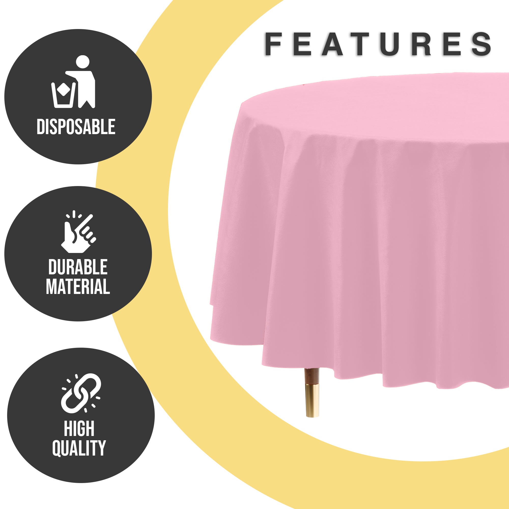 Premium Round Pink Plastic Table Cover | 84 in. | Case of 96