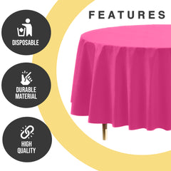 Premium Round Cerise Plastic Table Cover | 84 in. | Case of 96