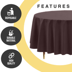 Premium Round Brown Plastic Table Covers | 6 Pack | 84 in.